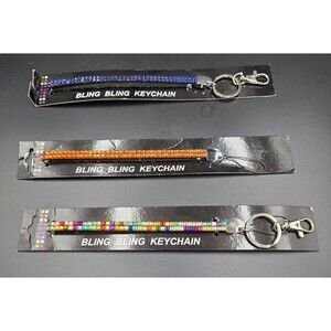 3pack Multicolored Rhinestone Wrist Strap Keychain Key Ring  Bling Bling 9” Long